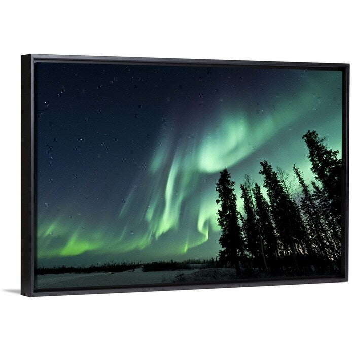 "Strong aurora over Walsh Lake, Northwest Territories, Canada." Black Float Frame Canvas Art
