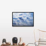 "Sun rays beaming through the clouds" Black Float Frame Canvas Art