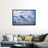"Sun rays beaming through the clouds" Black Float Frame Canvas Art