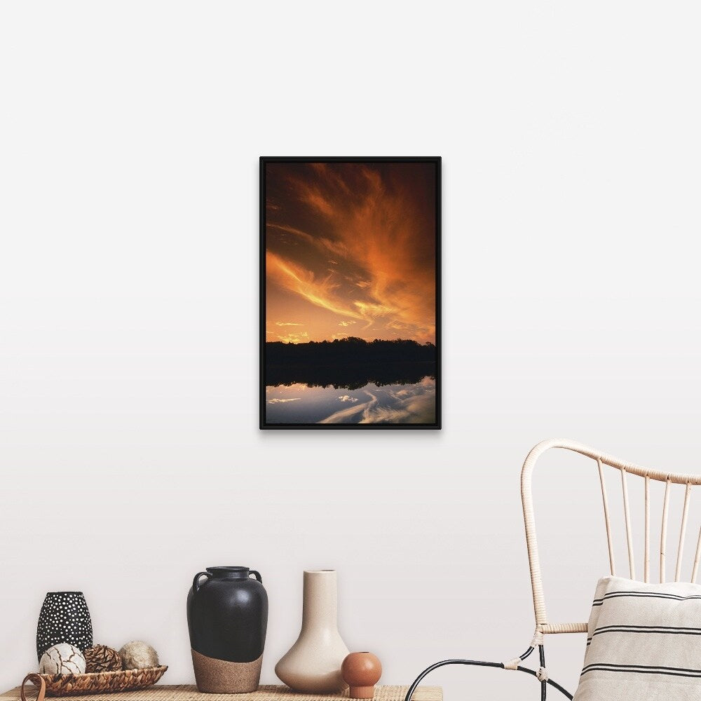 "Sunset over Quanah Parker Lake, Wichita Mountains Wildlife Refuge" Black Float Frame Canvas Art