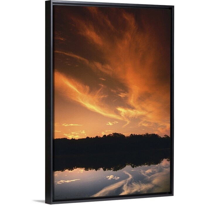 "Sunset over Quanah Parker Lake, Wichita Mountains Wildlife Refuge" Black Float Frame Canvas Art