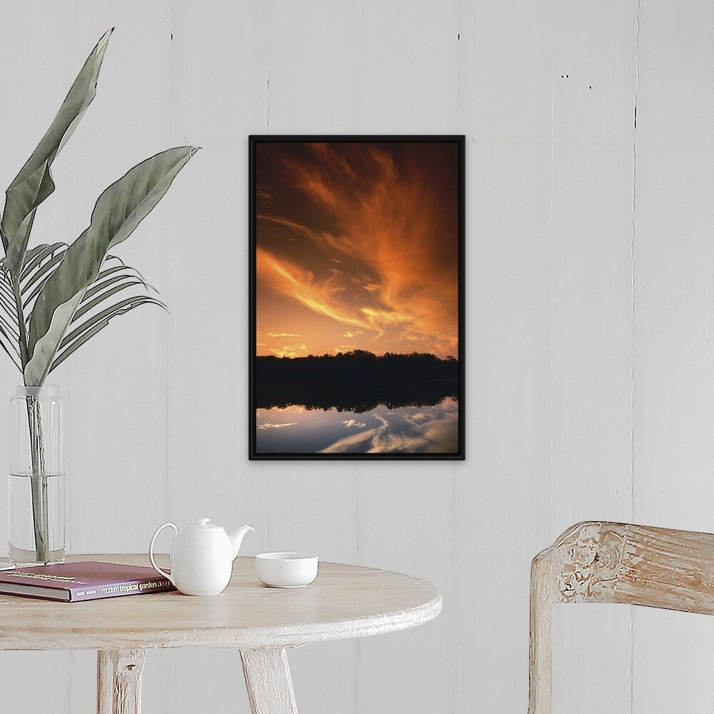 "Sunset over Quanah Parker Lake, Wichita Mountains Wildlife Refuge" Black Float Frame Canvas Art