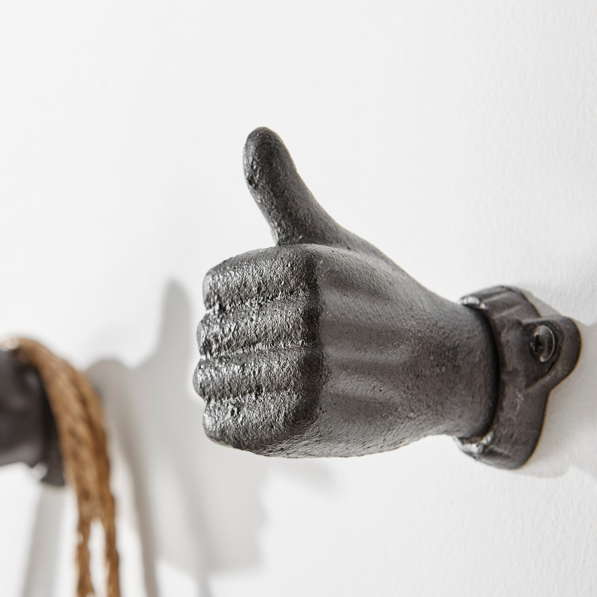 "Thumbs up & Pointing Finger" Dark Brown Cast Iron Wall Mount Hook Set (Set of 2)