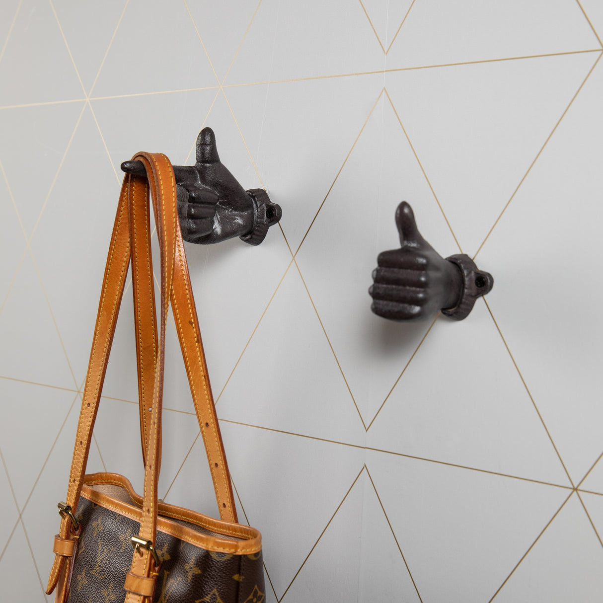 "Thumbs up & Pointing Finger" Dark Brown Cast Iron Wall Mount Hook Set (Set of 2)