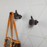 "Thumbs up & Pointing Finger" Dark Brown Cast Iron Wall Mount Hook Set (Set of 2)