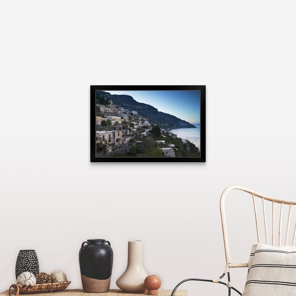 "Town on the hillside, Positano, Amalfi Coast, Campania, Italy" Black Framed Print
