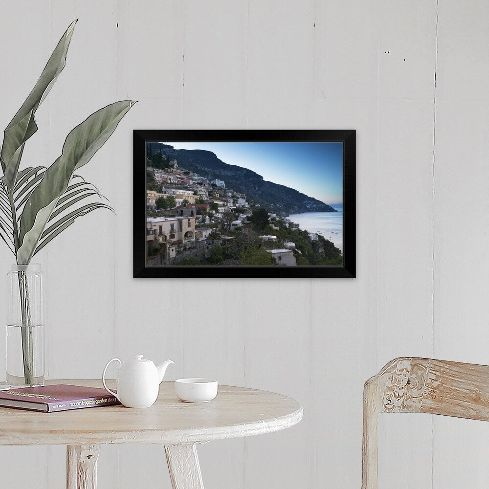 "Town on the hillside, Positano, Amalfi Coast, Campania, Italy" Black Framed Print