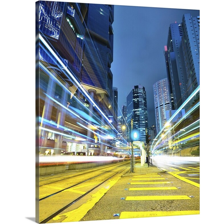 "Traffic trails in city at night." Canvas Wall Art
