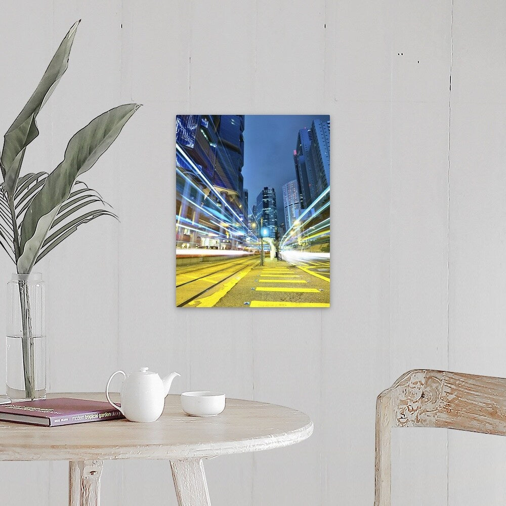 "Traffic trails in city at night." Canvas Wall Art