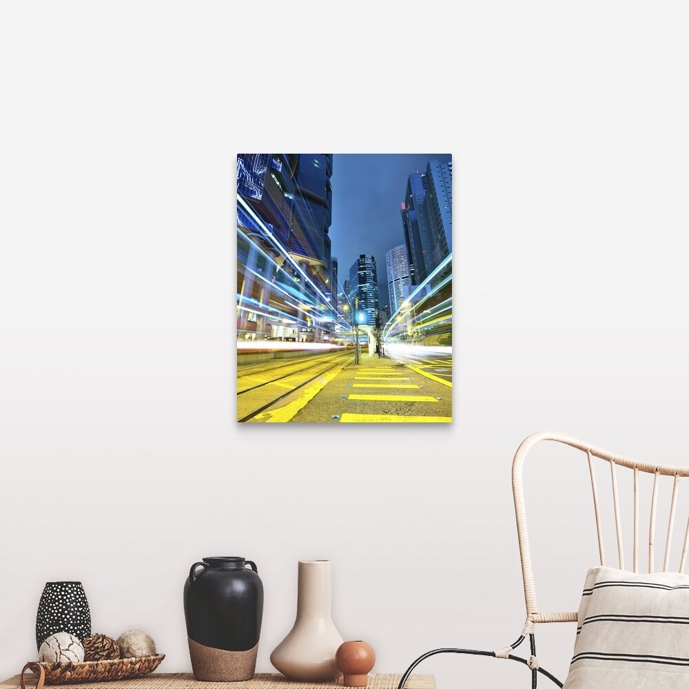 "Traffic trails in city at night." Canvas Wall Art