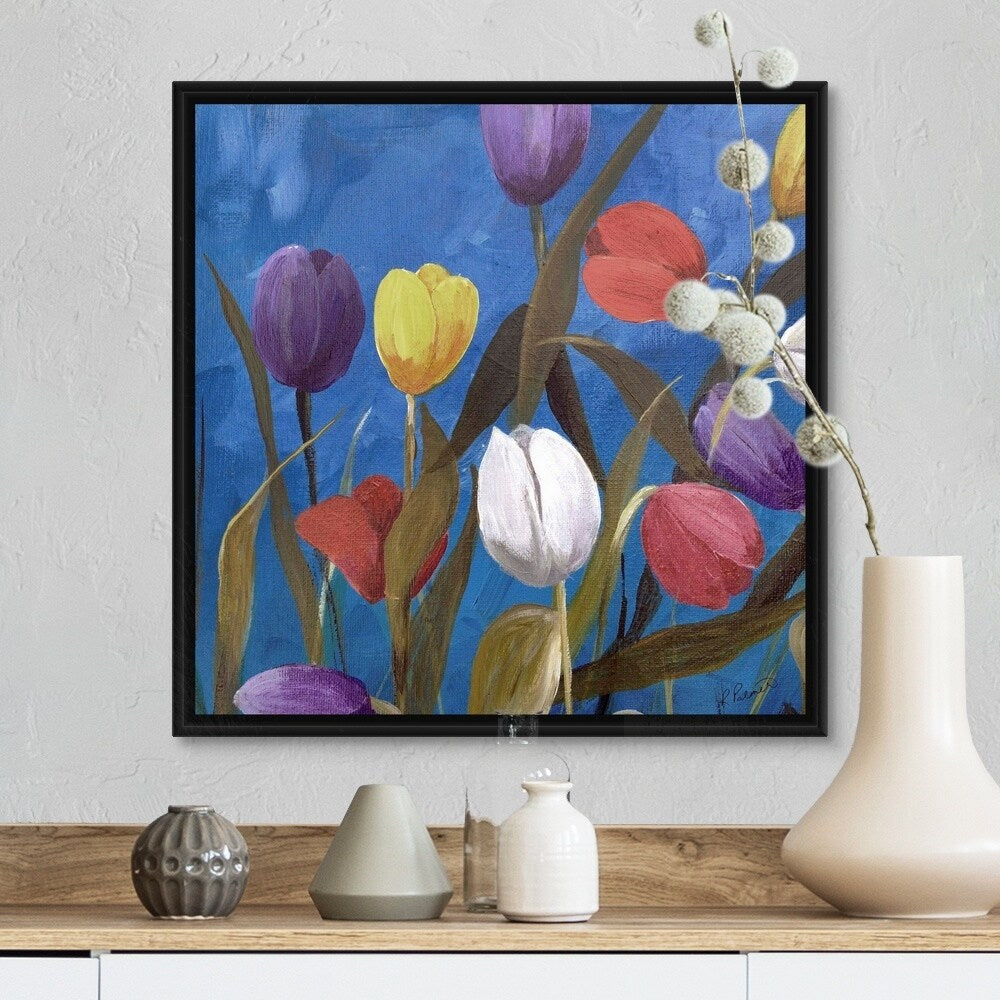 "Tulips Two" Black Float Frame Canvas Art