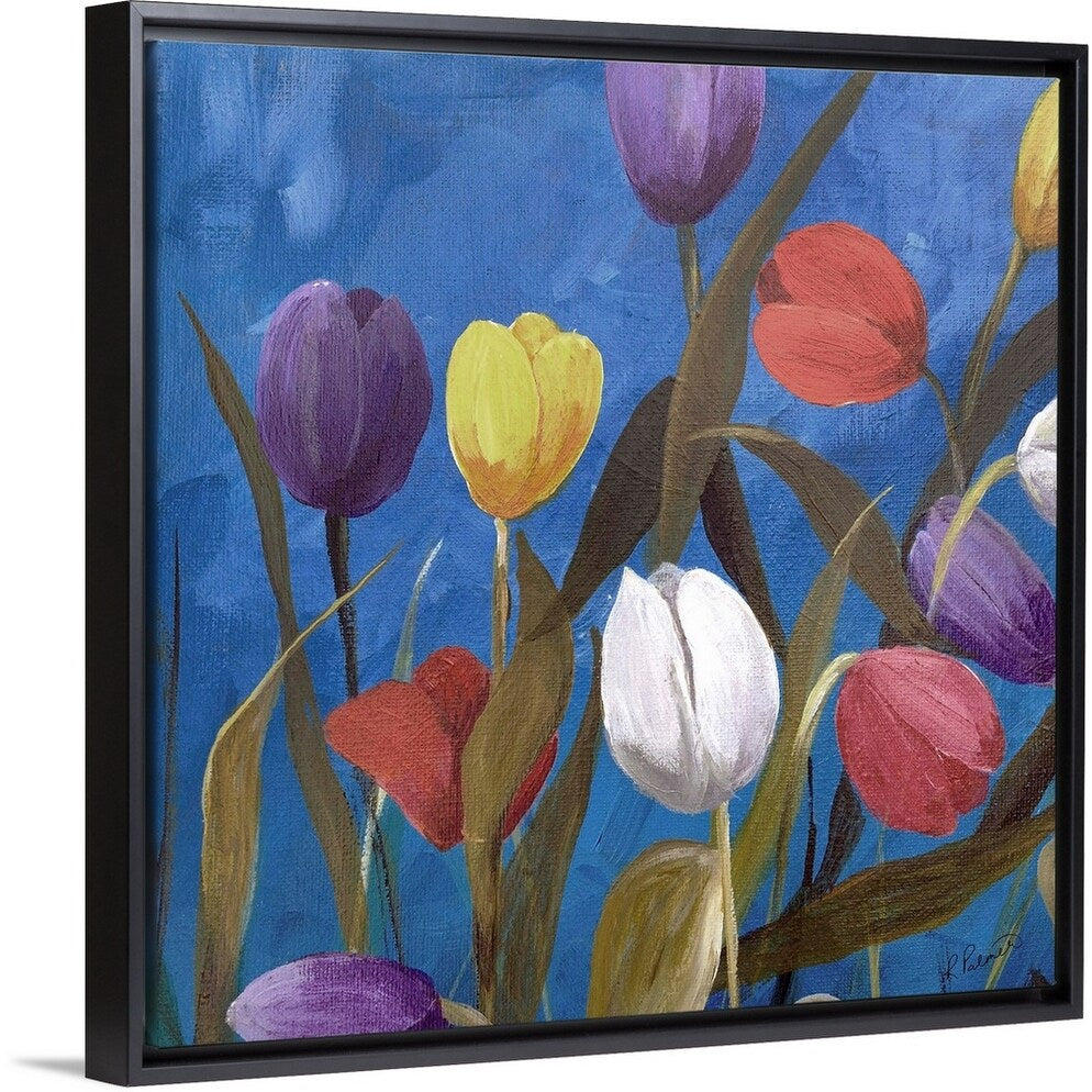 "Tulips Two" Black Float Frame Canvas Art
