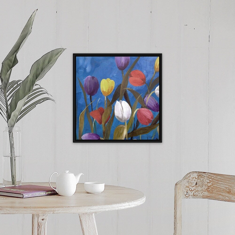 "Tulips Two" Black Float Frame Canvas Art