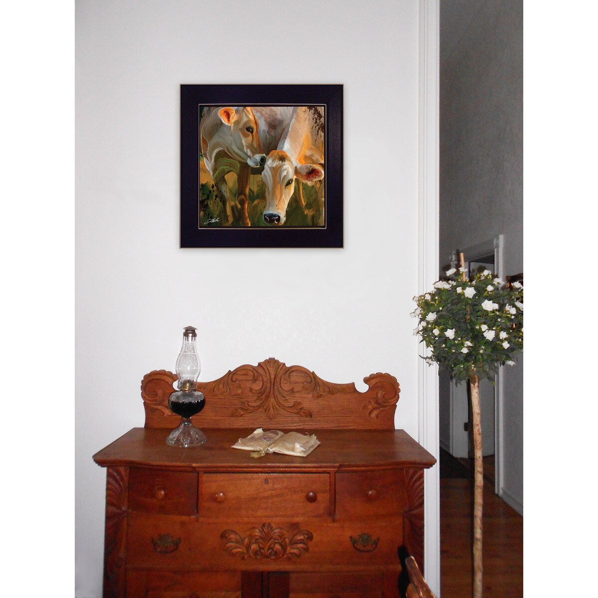 "Two Cows" by Tim Dardis, Ready to Hang Framed Print, Black Frame