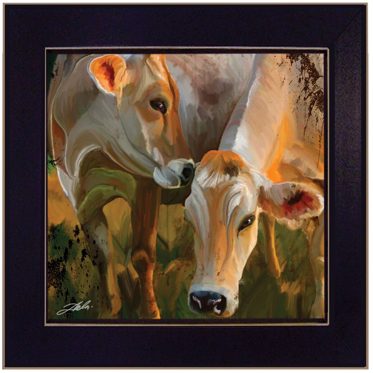 "Two Cows" by Tim Dardis, Ready to Hang Framed Print, Black Frame