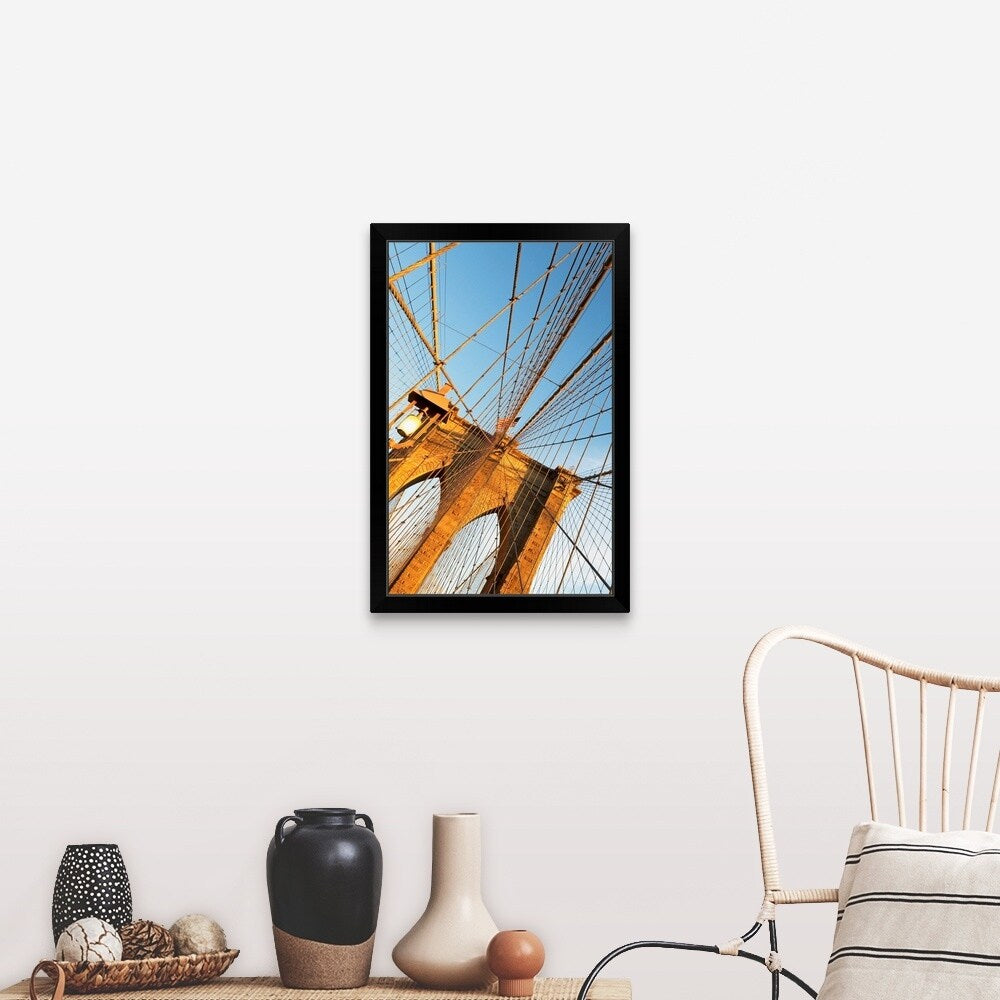 "USA, New York State, New York City, Span of Brooklyn Bridge" Black Framed Print