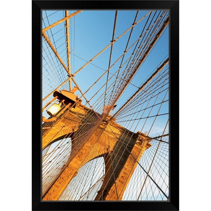 "USA, New York State, New York City, Span of Brooklyn Bridge" Black Framed Print
