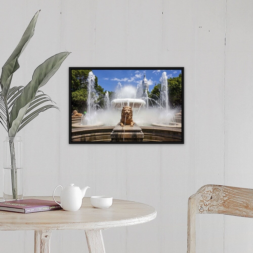 "USA, Puerto Rico, Ponce, Fountain of Lions at Plaza Las Delicias" Black Float Frame Canvas Art