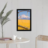 "View of Mount Hood through farming equipment, Oregon, USA" Black Framed Print