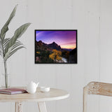 "Watchman at Sunset from Zion Valley Bridge" Black Float Frame Canvas Art