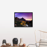 "Watchman at Sunset from Zion Valley Bridge" Black Float Frame Canvas Art