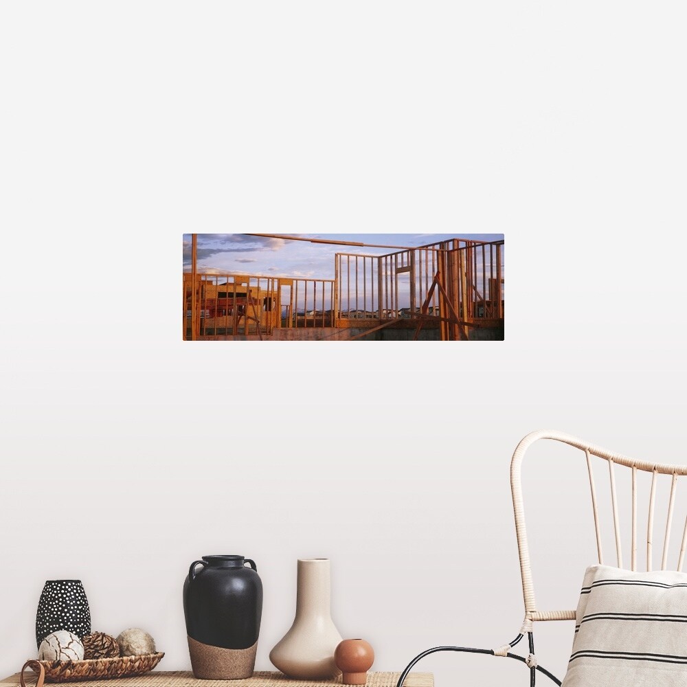 "Wooden Framework Of A House Under Construction, Washington State" Poster Print