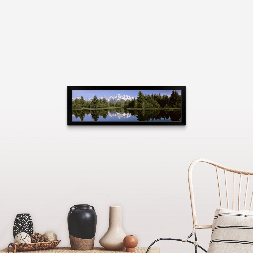 "Wyoming, Grand Teton National Park, Trees along the Snake River" Black Framed Print