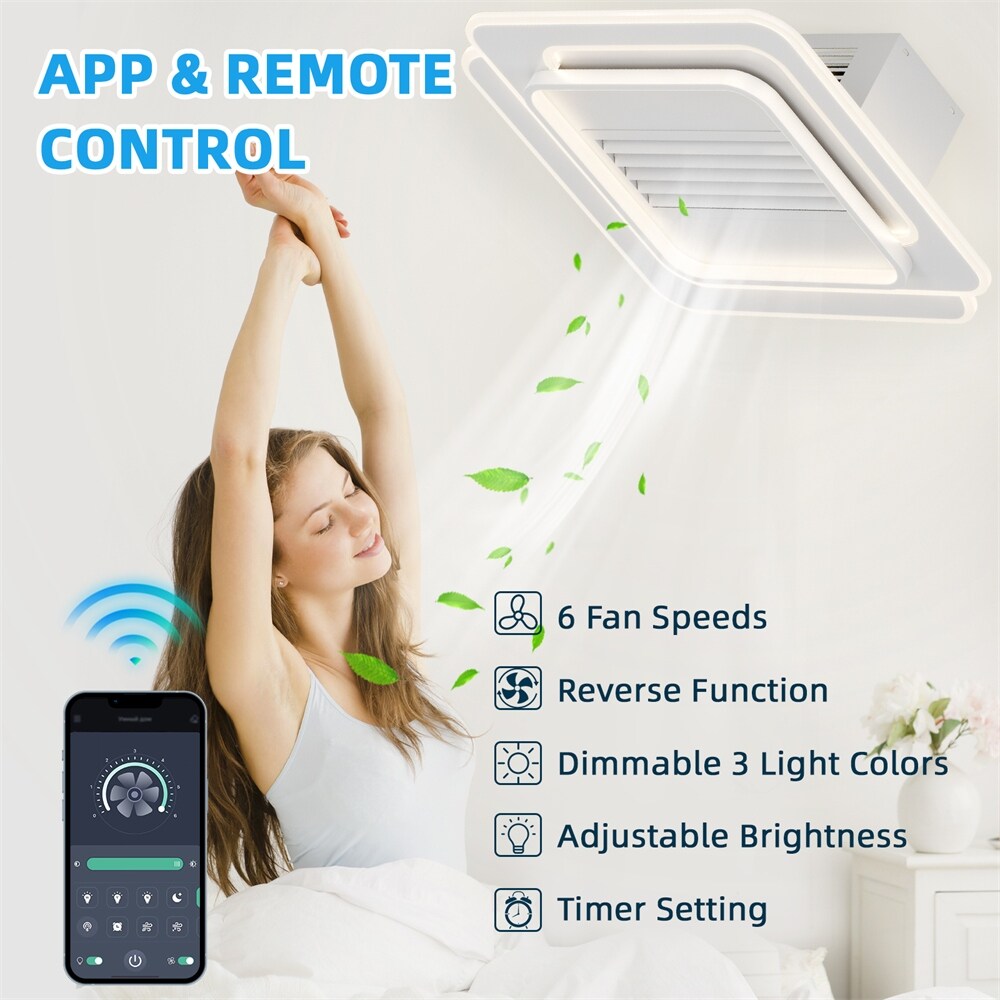 22" Bladeless Ceiling Fan Lights with Remote Control Dimmable - N/A