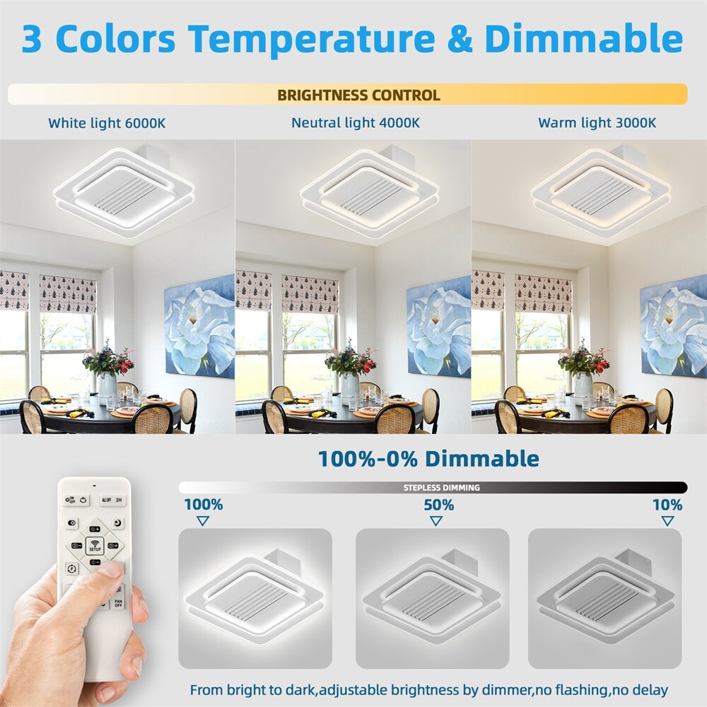 22" Bladeless Ceiling Fan Lights with Remote Control Dimmable - N/A