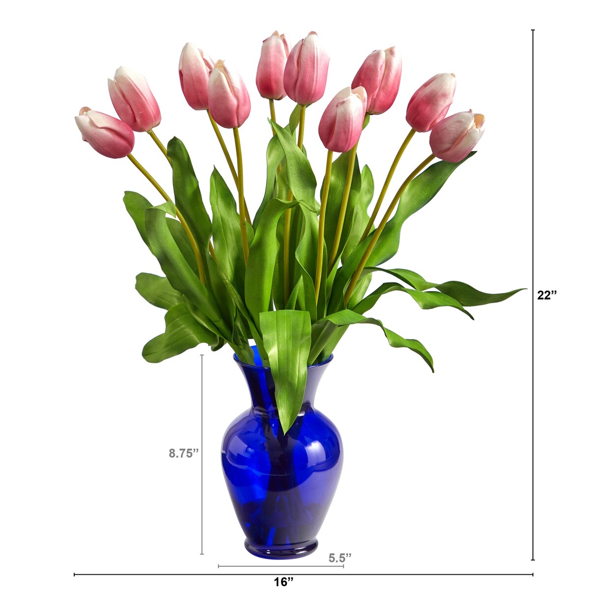 22" Dutch Tulip Artificial Arrangement in Blue Colored Vase