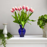 22" Dutch Tulip Artificial Arrangement in Blue Colored Vase