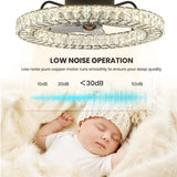 22" Modern Crystal Chandelier Ceiling Fan With Smart Color Change, Low Profile Flush Mount Ceiling Fan With Light
