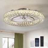 22" Modern Crystal Chandelier Ceiling Fan With Smart Color Change, Low Profile Flush Mount Ceiling Fan With Light