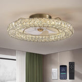 22" Modern Crystal Chandelier Ceiling Fan With Smart Color Change, Low Profile Flush Mount Ceiling Fan With Light