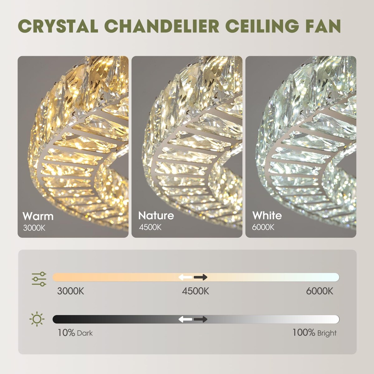 22" Modern Crystal Chandelier Ceiling Fan With Smart Color Change, Low Profile Flush Mount Ceiling Fan With Light