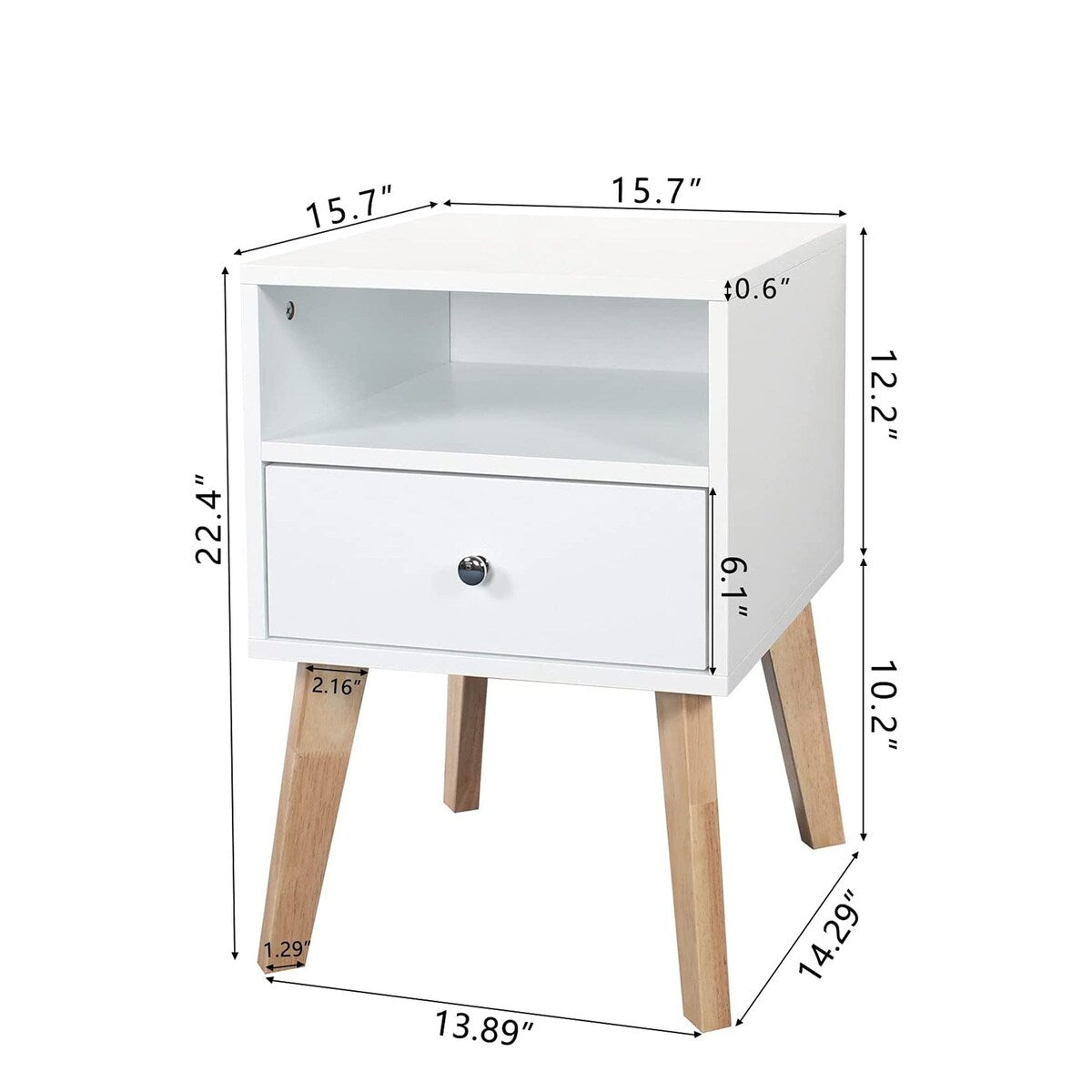 22" Tall 1 Drawer Solid Wood Nightstand with Open Shelves