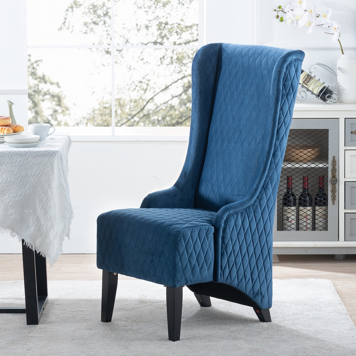 22" Wide Wing High Back Chair Velvet Fabric Padded Seat Side Chair for Living Room Chair with Birch Foot