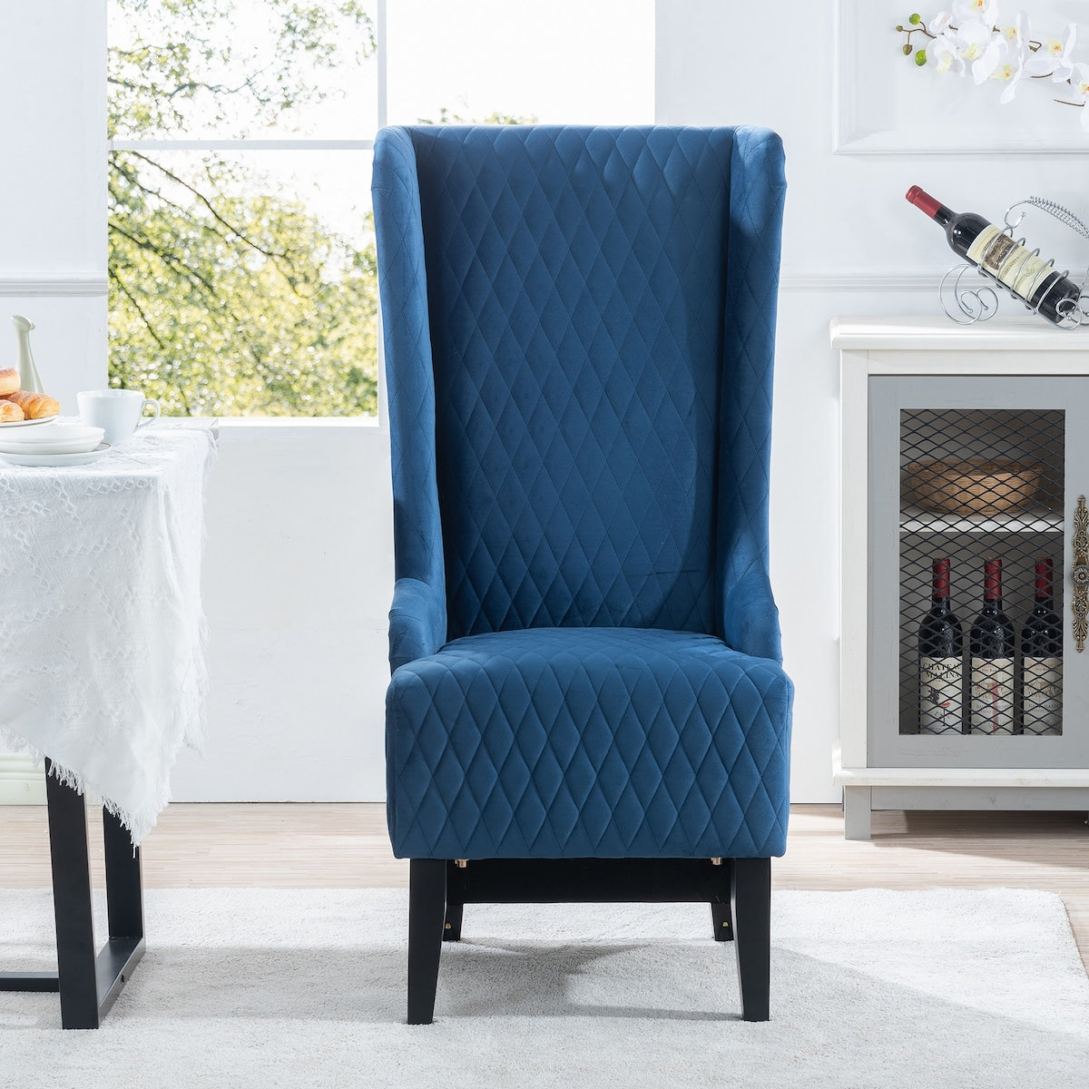 22" Wide Wing High Back Chair Velvet Fabric Padded Seat Side Chair for Living Room Chair with Birch Foot