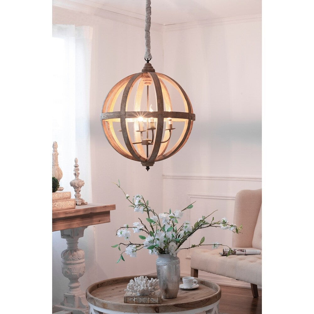22in 4-Light Wood Hardwire Chandelier Light with Adjustable Chain