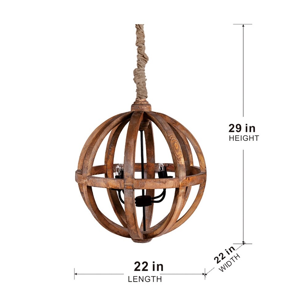 22in 4-Light Wood Hardwire Chandelier Light with Adjustable Chain