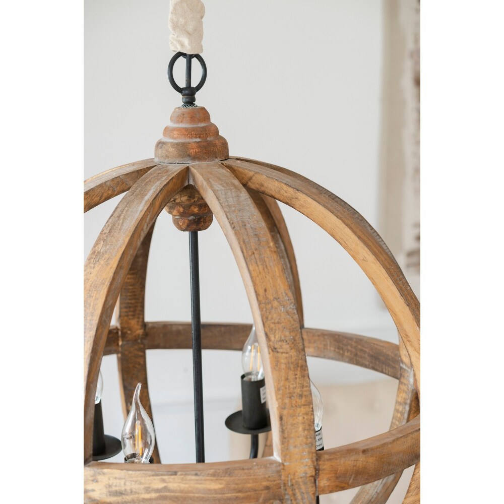 22in 4-Light Wood Hardwire Chandelier Light with Adjustable Chain