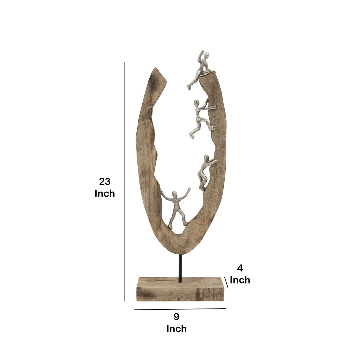 23 Inch Climbing Men Wooden Accent Decor, Brown and Silver