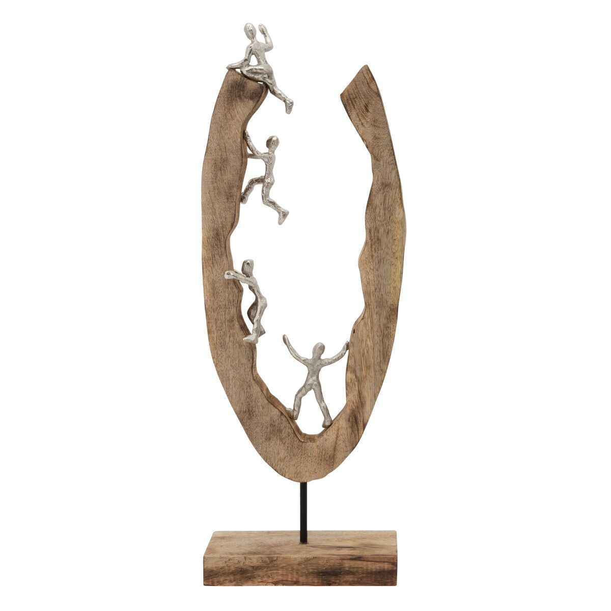 23 Inch Climbing Men Wooden Accent Decor, Brown and Silver