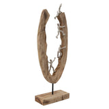 23 Inch Climbing Men Wooden Accent Decor, Brown and Silver