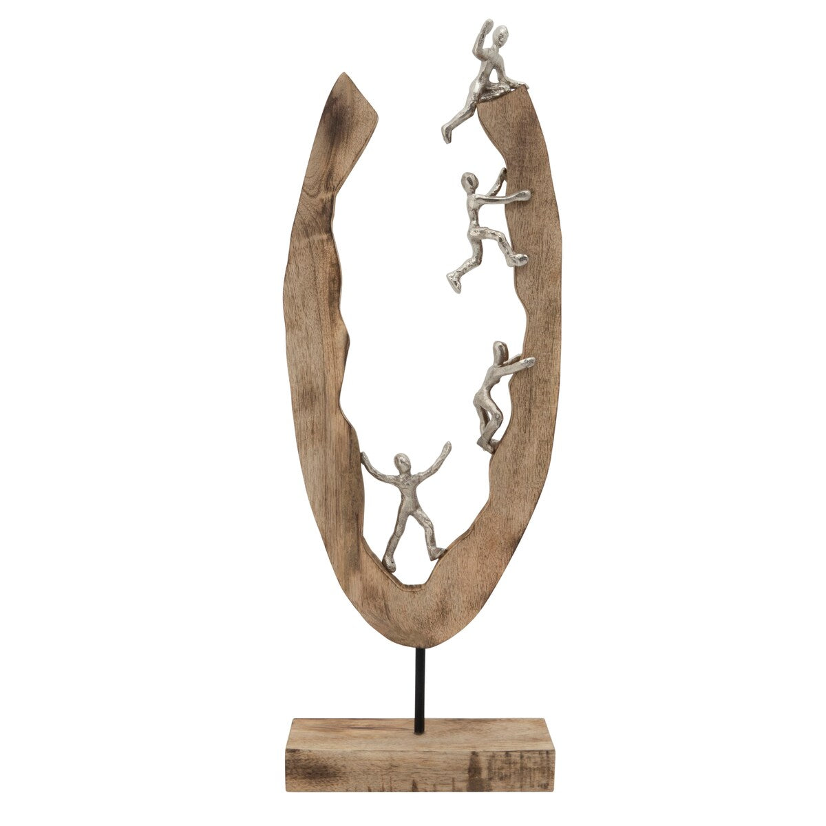 23 Inch Climbing Men Wooden Accent Decor, Brown and Silver