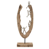 23 Inch Climbing Men Wooden Accent Decor, Brown and Silver