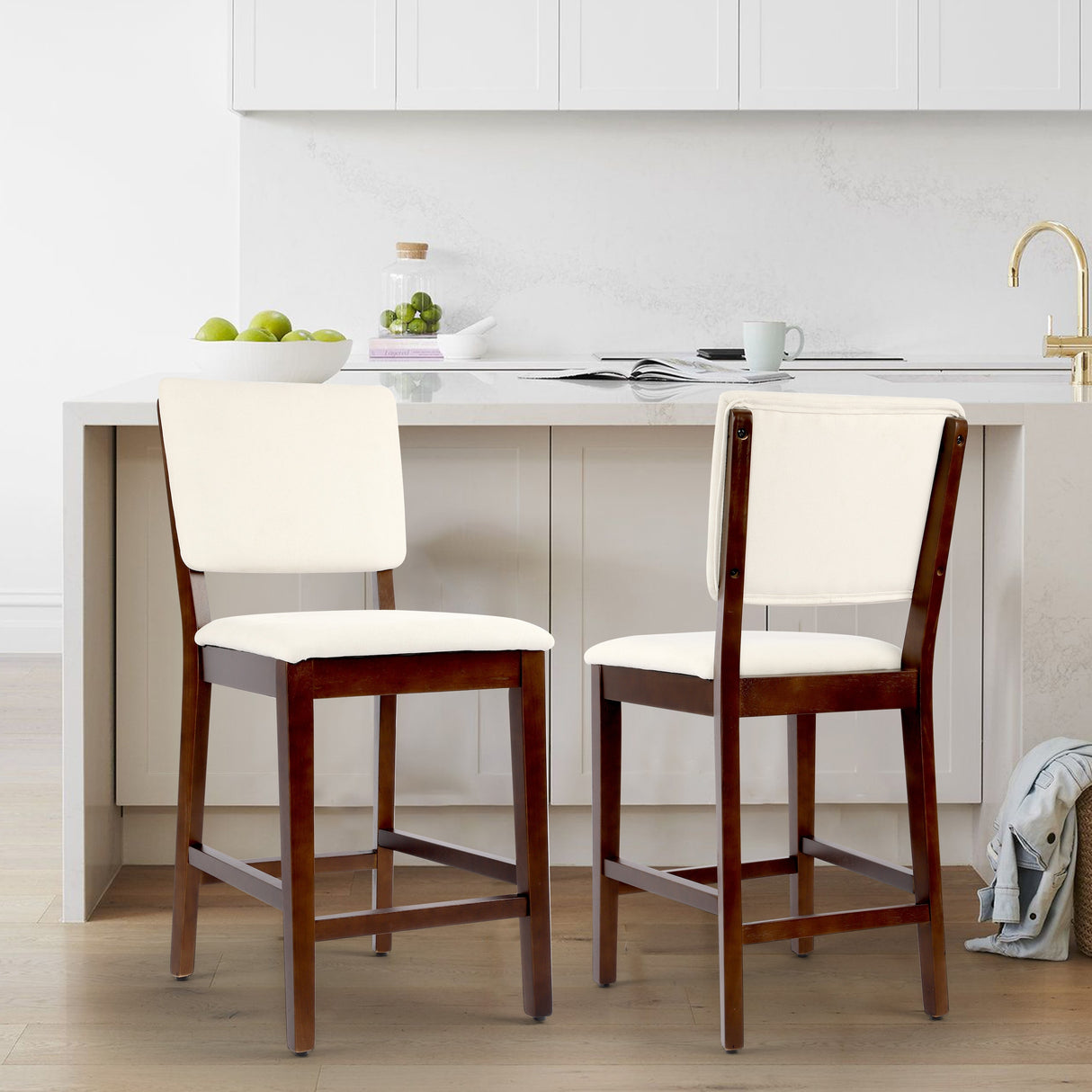 23 Inches Farmhouse Upholstered Counter Height Bar Stools with Back Set of 2