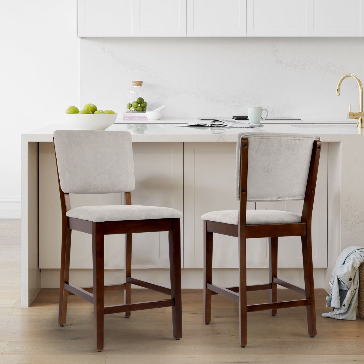23 Inches Farmhouse Upholstered Counter Height Bar Stools with Back Set of 2