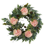 23" Mixed Greens and Peony Artificial Wreath