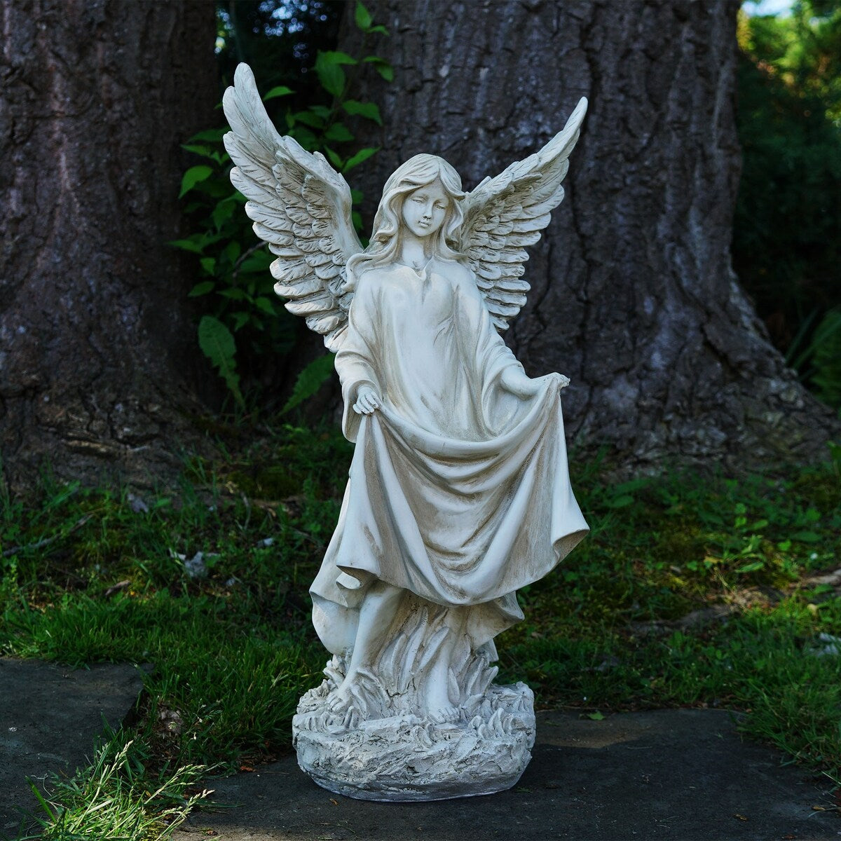 23.25" Ivory Standing Religious Angel Outdoor Garden Bird Bath or Feeder Statue